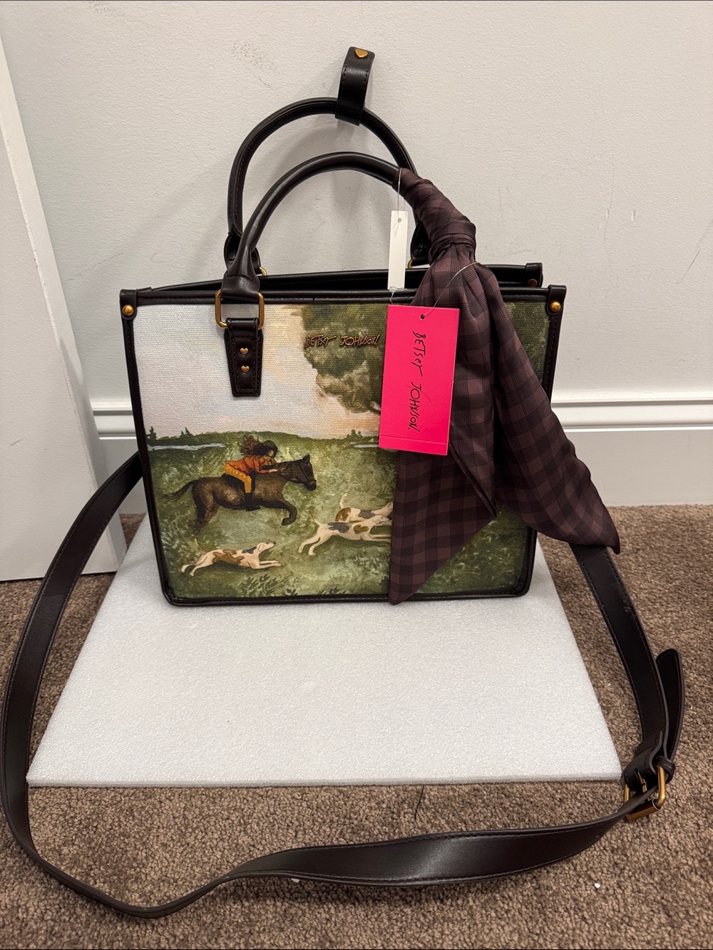 Betsey Johnson horse equestrian painted scene crossbody bag purse NWT